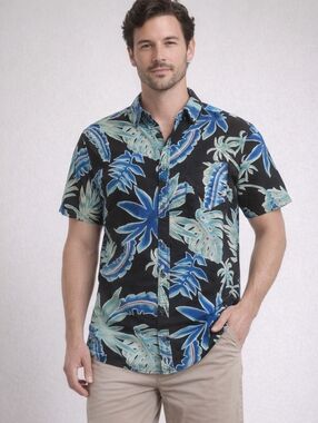 Vans Shirt Mens Large Blue Button Short Sleeve Hawaiian Athletic Golf